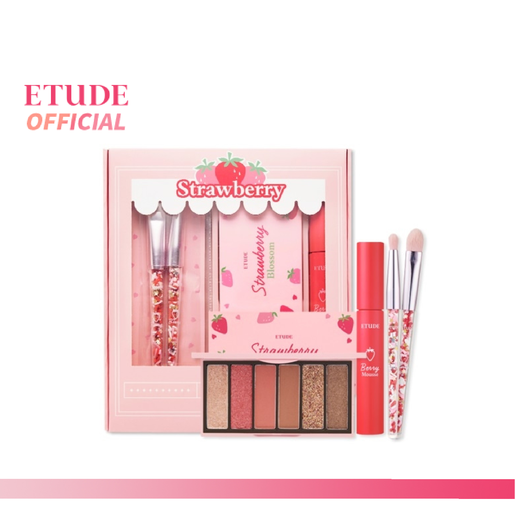 ETUDE Strawberry Blossom Special Kit อีทูดี้ (เมคอัพเซ็ต / อายพาเลตต์ , ลิปมูสทินท์, แปรงแต่งหน้าx2)