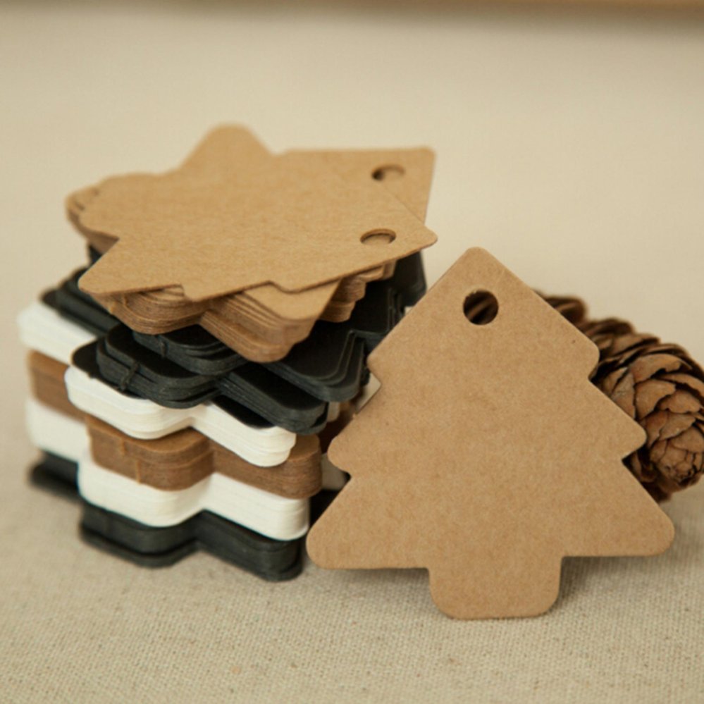 100xChristmas Tree Kraft Wedding Party Gift Card Luggage Paper Hang Tags Leather - intl