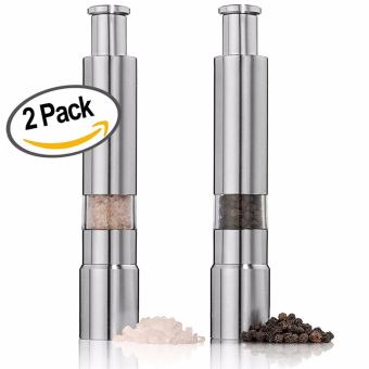 2 PCS Q-shop Salt and Pepper Mills/Grinders，Stainless Steel Manual Adjustable Grinder for All Kinds of Spices & Gourmet Table Seasoning（Silver） - intl