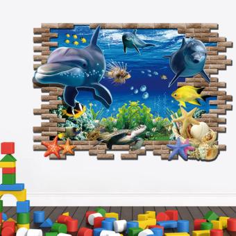 3D Wall sticker สติกเกอร์ติดผนัง 3มิติ กันน้ำ ท้องทะเล+ปลาโลมา รุ่น (A6)