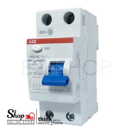 ABB | เบรกเกอร์กันดูด 2 โพล 100 แอมป์ F202 C100A 30mA พร้อมกล่อง SPE 2