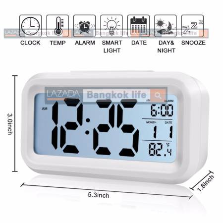 Bangkok life นาฬิกาปลุกตั้งโต๊ะ นาฬิกาปลุกเรื่องแสง นาฬิกาปลุก สีขาว clock