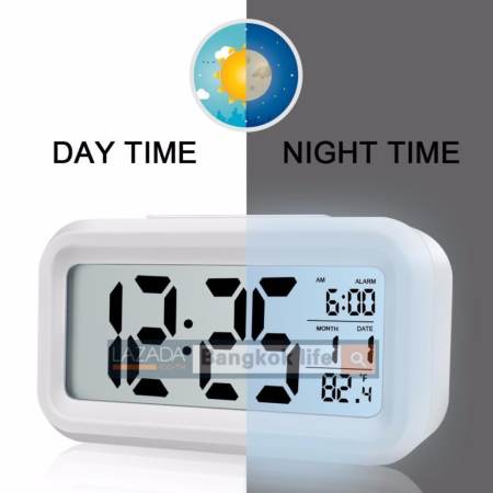 Bangkok life นาฬิกาปลุกตั้งโต๊ะ นาฬิกาปลุกเรื่องแสง นาฬิกาปลุก สีขาว clock