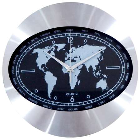 Clock นาฬิกาแขวน นาฬิกาบ้าน นาฬิกาสำนักงาน นาฬิกาแขวนผนัง ขนาด12 นิ้ว [สีเงิน ลายแผนที่ดำ]