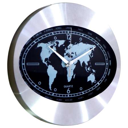 Clock นาฬิกาแขวน นาฬิกาบ้าน นาฬิกาสำนักงาน นาฬิกาแขวนผนัง ขนาด12 นิ้ว [สีเงิน ลายแผนที่ดำ]