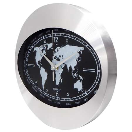 Clock นาฬิกาแขวน นาฬิกาบ้าน นาฬิกาสำนักงาน นาฬิกาแขวนผนัง ขนาด12 นิ้ว [สีเงิน ลายแผนที่ดำ]