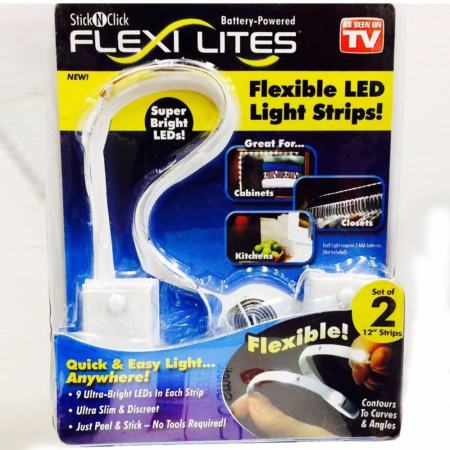 Flexi Lites ไฟ LED ชนิดเส้น ยืดยาว ปรับโค้งงอ เข้ามุม ได้ ไม่ต้องเดินสาย ติดตู้เสื้อผ้า ห้องครัว 1 แพ็ค บรรจุ 2 ชิ้น Flexi Lites ไฟ LED ชนิดเส้น ยืดยาว ปรับโค้งงอ เข้ามุม ได้ ไม่ต้องเดินสาย ติดตู้เสื้อผ้า ห้องครัว 1 แพ็ค บรรจุ 2 ชิ้น
