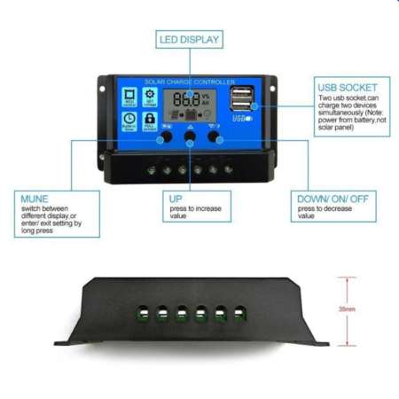 Foco 30A PWM จอแสดงผลแบตเตอรี่พลังงานแสงอาทิตย์แบบ Dual USB Controller