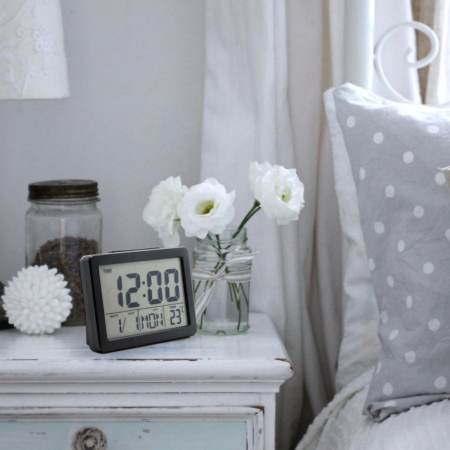 GooAB Shop นาฬิกาปลุกดิจิตอล หน้าจอ 6.5 นิ้ว แสดงอุณหภูมิ พร้อมไฟ Backlight - สีดำ