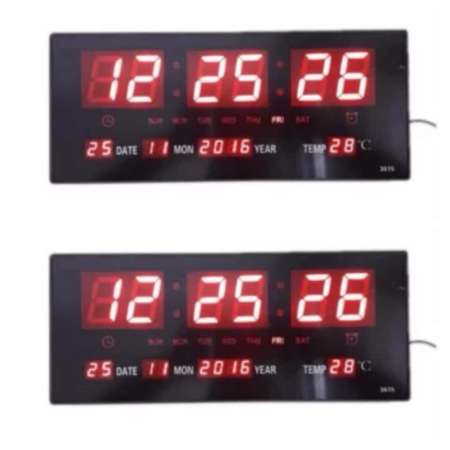 นาฬิกาดิจิตอล LED NUMBER CLOCK แขวนติดผนัง ขนาด 36 X 15 X 3 ( ตัวเลขสูง 5 CM ) ตั้งปลุกได้ มี BACK UP ในตัว ไฟดับไม่ต้องตั้งเวลาใหม่ รุ่น 3615 ตัวเลขสีแดง