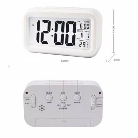 Madeinsure นาฬิกาปลุกตั้งโต๊ะ นาฬิกาปลุกเรื่องแสง นาฬิกาปลุก สีขาว