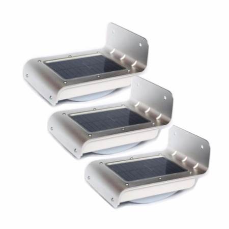 MP.DC Motion Detection Light PIR Solar Powered Wall Lamp 16 LEDs Lights Motion Sensor Lighting Outdoor Solar Panel Battery Lamp แพ็ค 3 ชิ้น (Silver)
