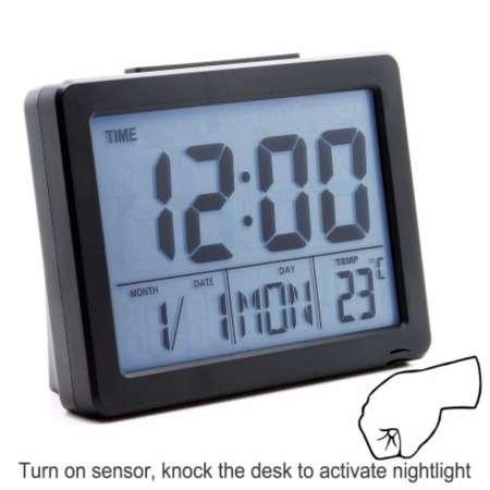 นาฬิกาตั้งโต๊ะ Multifunction Vibration sensor Sound Control LCD backlight alarm clock with timer and world time (black)