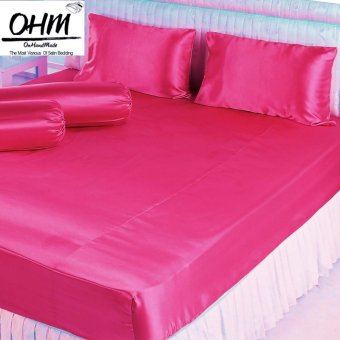 OHM ผ้าปูที่นอน ผ้าเครปซาติน 220 เส้น ขนาด 3.5 ฟุต 3 ชิ้น (สีชมพูบานเย็น)