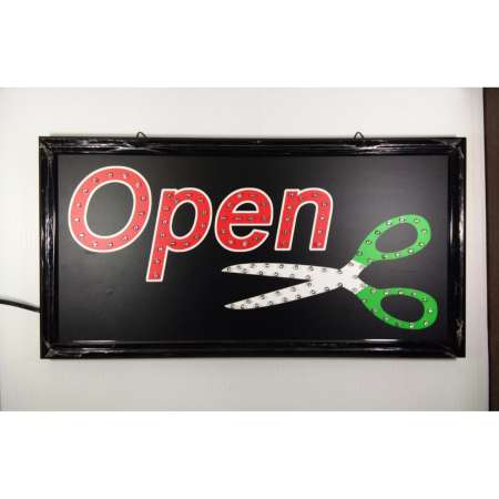 ป้ายไฟ OPEN กรรไกร รุ่นSP08 LED SIGN ประดับตกแต่งร้านเสริมสวย ป้ายแบบสำเร็จรูป