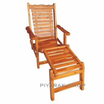 Piyalak shop เก้าอี้ไม้จริงปรับโยก เก้าอี้นั่งปรับนอนไม้สักทอง 100 % รุ่นมีที่วางขา (สีไม้สักทอง)