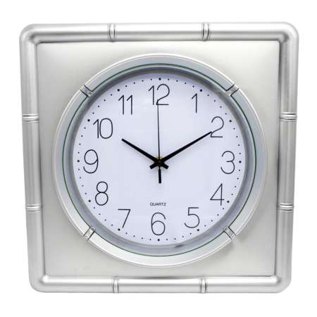 Plus Clock นาฬิกาติดผนัง นาฬิกาแขวน นาฬิกาบ้าน นาฬิกาสำนักงาน ขนาด12 นิ้ว [สีเงินแบบเหลี่ยม]