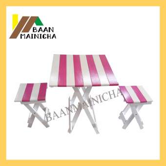 Baanmainicha โต๊ะสนาม โต๊ะพับได้ โต๊ะไม้ยางพารา (เซทเก้าอี้ 2 ตัว) ไม่ต้องประกอบ รับน้ำหนักได้ 100 kg. Size : 60x60xH73 cm.