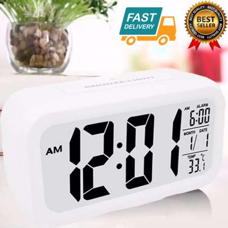 นาฬิกาปลุกดิจิตอลตั้งโต๊ะ ห้องนอน แสดง อุณหภูมิ  (สีขาว)