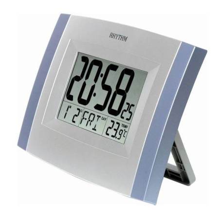 RHYTHM นาฬิกาดิจิตอล แขวนผนังพร้อมขาตั้ง รุ่น LCW010NR04 สีบอร์นเงิน/ฟ้า