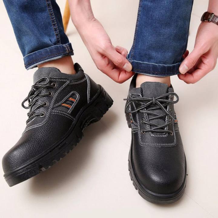 Safety shoes รองเท้าเซฟตี้ หนังแท้ พื้นยางกันลื่น หัวเหล็ก พื้นเสริมแผ่นเหล็ก