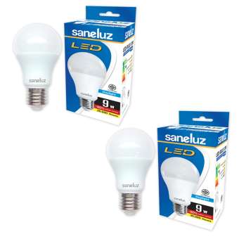 Saneluz [ 2 หลอด ] หลอดไฟ LED 9W ขั้วเกลียว E27 แสงสีขาว Daylight 6500K หลอดไฟแอลอีดี Bulb