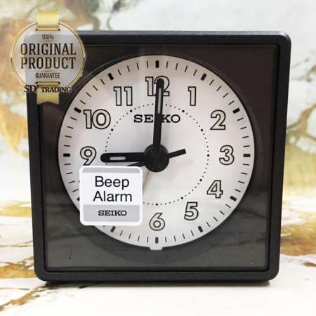 SEIKO นาฬิกาปลุก Alarm Clock รุ่น QHE083J - สีบอร์นเทา/ดำ