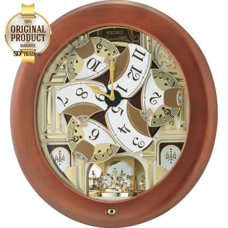 SEIKO Melodies in Motion‏ clock หน้าปัดเคลื่อนไหวตามจังหวะดนตรี รุ่น QXM340B นาฬิกาแขวนไม้แท้หรูหรา สไตล์ยุโรป