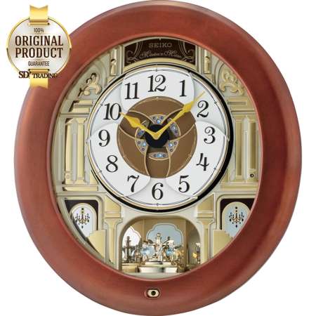 SEIKO Melodies in Motion‏ clock หน้าปัดเคลื่อนไหวตามจังหวะดนตรี รุ่น QXM340B นาฬิกาแขวนไม้แท้หรูหรา สไตล์ยุโรป