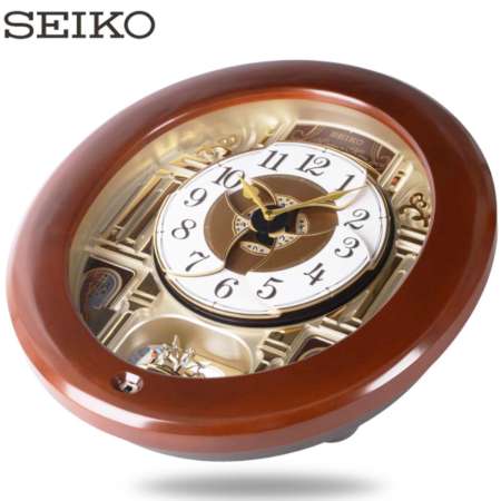 SEIKO Melodies in Motion‏ clock หน้าปัดเคลื่อนไหวตามจังหวะดนตรี รุ่น QXM340B นาฬิกาแขวนไม้แท้หรูหรา สไตล์ยุโรป