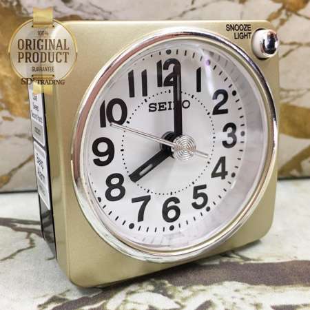 SEIKO นาฬิกาปลุก Beep Alarm Clock (Snooze) QHE118G - สีบอร์นทอง