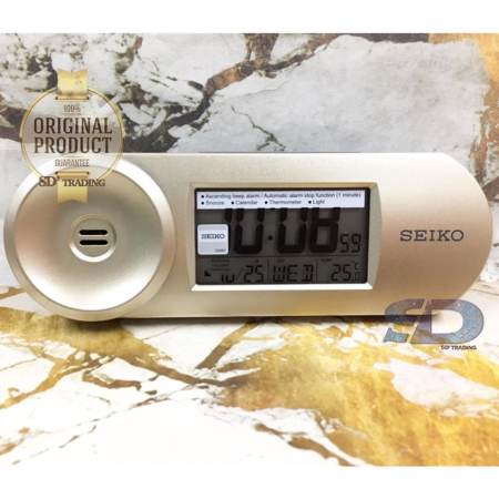 SEIKO นาฬิกาปลุกดิจิตอล Themoneter รุ่น QHL067A - สีบอร์นทอง
