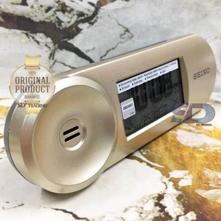 SEIKO นาฬิกาปลุกดิจิตอล Themoneter รุ่น QHL067A - สีบอร์นทอง