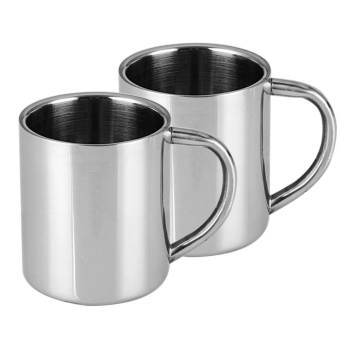 ชุด 2 ชิ้นสแตนเลสสตีลชากาแฟเบียร์แก้วน้ำดื่มคัพถ้วยผนังคู่ที่มีด้ามจับเหมาะสำหรับเด็ก 220 มิลลิลิตร-