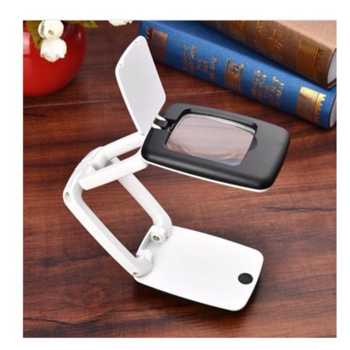 แว่นขยาย/โคมไฟอ่านหนังสือ ตั้งโต๊ะ แบบพับเก็บได้ รุ่น TH-7021(USB) เลนส์ขนาด 47X52 mm ขยาย 3 เท่า พร้อมไฟ LED 9 ดวง