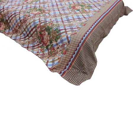 Triple3Shop ผ้าปูที่นอนลายคาดเส้นดอกกุหลาบสีน้ำตาล