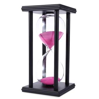 Vanker - New 30 นาทีตัวนับเวลานาฬิกาทรายจับเวลา Retro นาฬิกาทรายทำด้วยไม้นาฬิกากรอบสีดำทรายสีชมพู