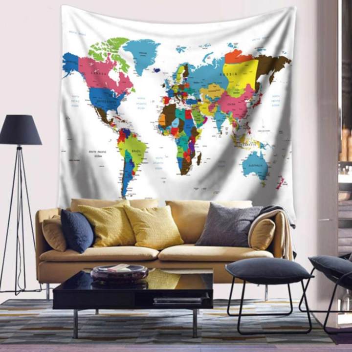 ซื้อที่ไหน Vintage Style World Map Wall Tapestries Bedspread Table Cloth Curtain Home Decor Style:3 Size:150X130