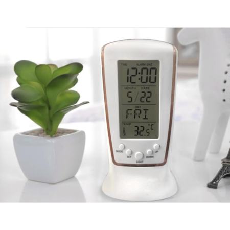  ใหม่ล่าสุด! นาฬิกาปลุกตั้งโต๊ะ นาฬิกาปลุกเรื่องแสง นาฬิกาปลุก Wake Up Gadgets Light นอกนาฬิกาวัดอุณหภูมิ ปฏิทิน สีขาว  