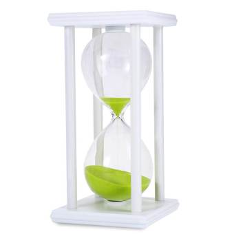Whyus - ใหม่ทนทาน 30 นาทีตัวนับเวลานาฬิกาทรายจับเวลา Retro นาฬิกาทรายทำด้วยไม้นาฬิกากรอบสีขาวทรายสีเขียว
