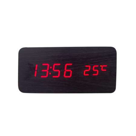Wooden Clock นาฬิกาดิจิตอล นาฬิกาปลุก ลายไม้ ปฏิทินเครื่องวัดอุณหภูมิ [ไม้โอ๊คดำ ไฟสีแดง]