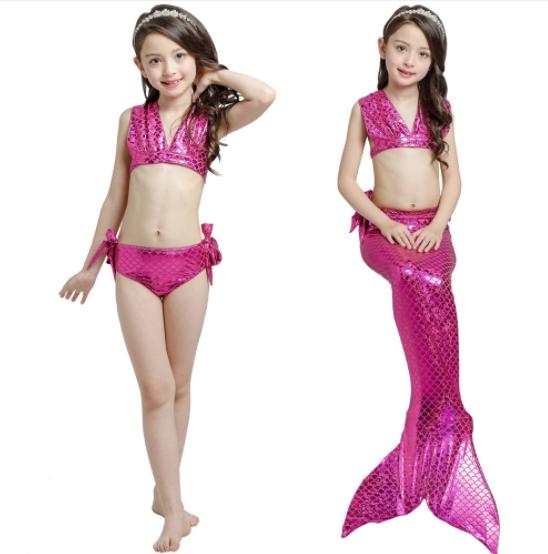 (เซ็ท 3 ชิ้น) ชุดนางเงือกเด็กผู้หญิง / Kids Girls Swimmable Mermaid ชุดนางเงือก ชุดว่ายน้ำเด็กผู้หญิง หางนางเงือก หางนางเงือกเด็กผู้หญิง เสื้อผ้าเด็กผู้หญิง รุ่น Metalic