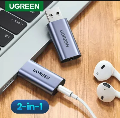 UGREEN Sound Card USB to แจ๊ค 3.5มม. การ์ดเสียงสำหรับ PC, โน๊ตบุ๊ค, PS4 External USB Sound Card Mic Audio USB to 3.5mm Earphone, Headphone