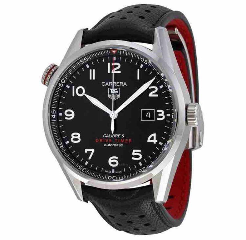 TAG Heuer Carrera Calibre 5 Black Dial Leather Watch WAR2A10.FC6337