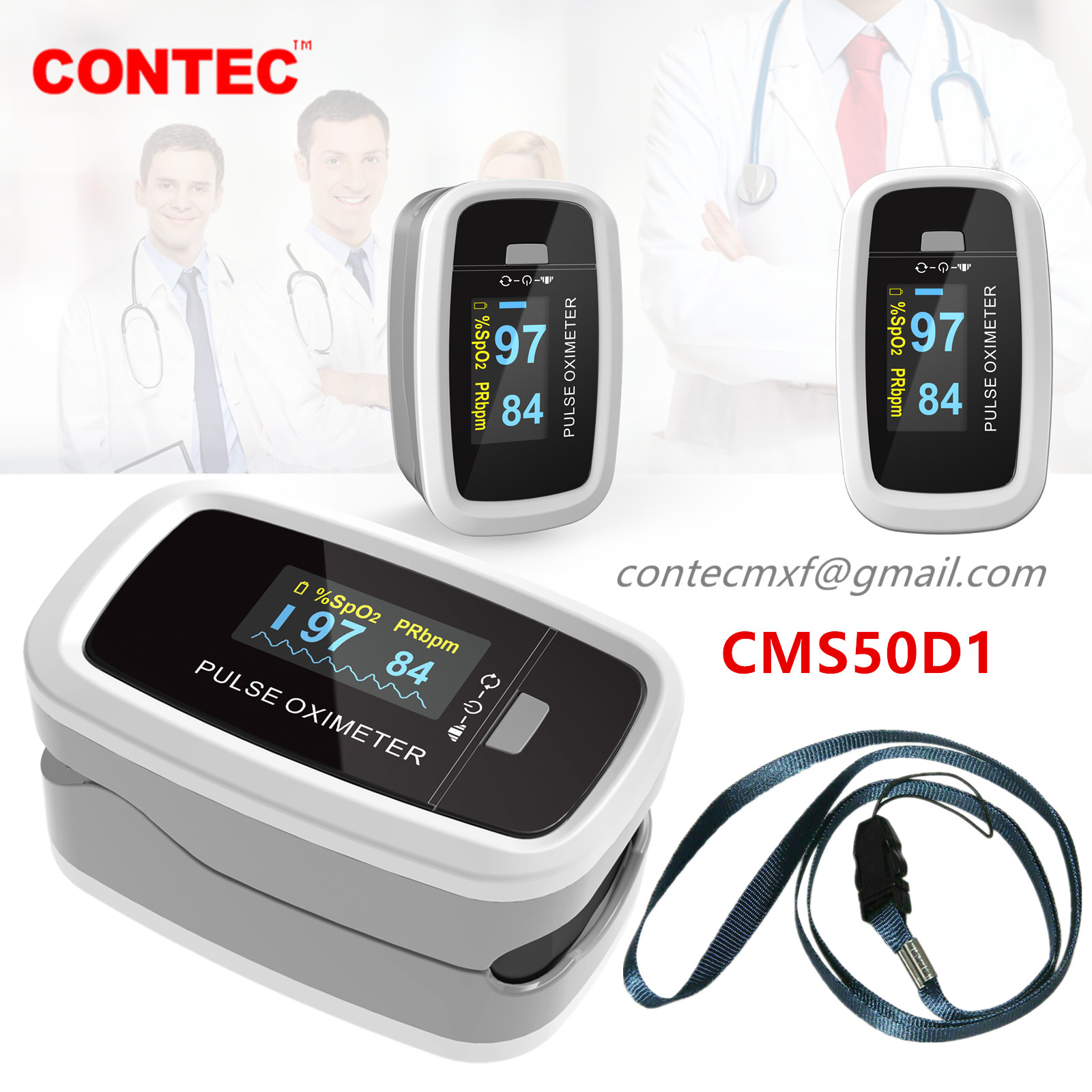 CONTECMED CMS50D1 Finger Pulse Oximeter ความอิ่มตัวของออกซิเจนในเลือด Heart Rate Monitor SpO2 Meter