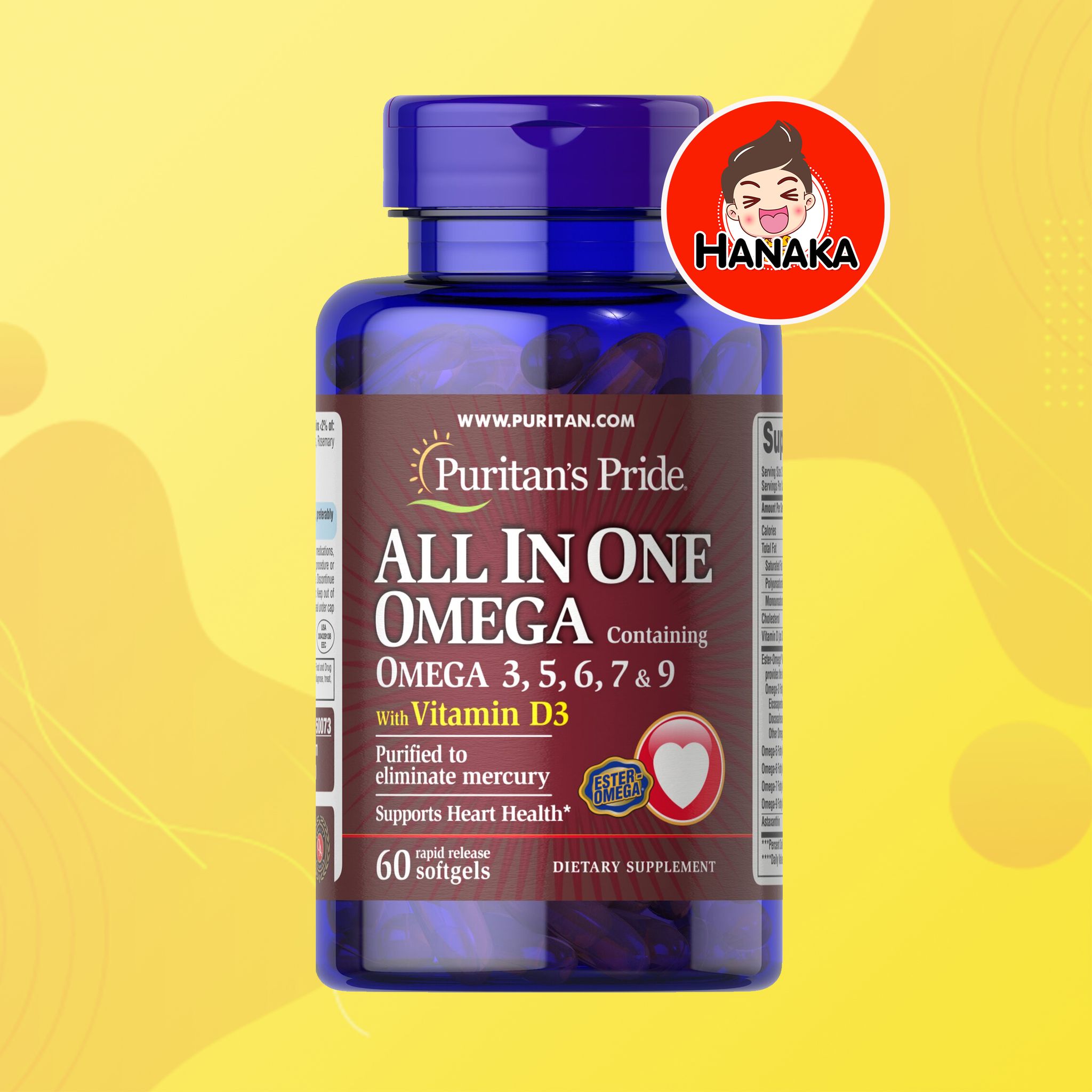 Puritan's Pride All In One Omega 3, 5, 6, 7 & 9 with Vitamin D3 / 60