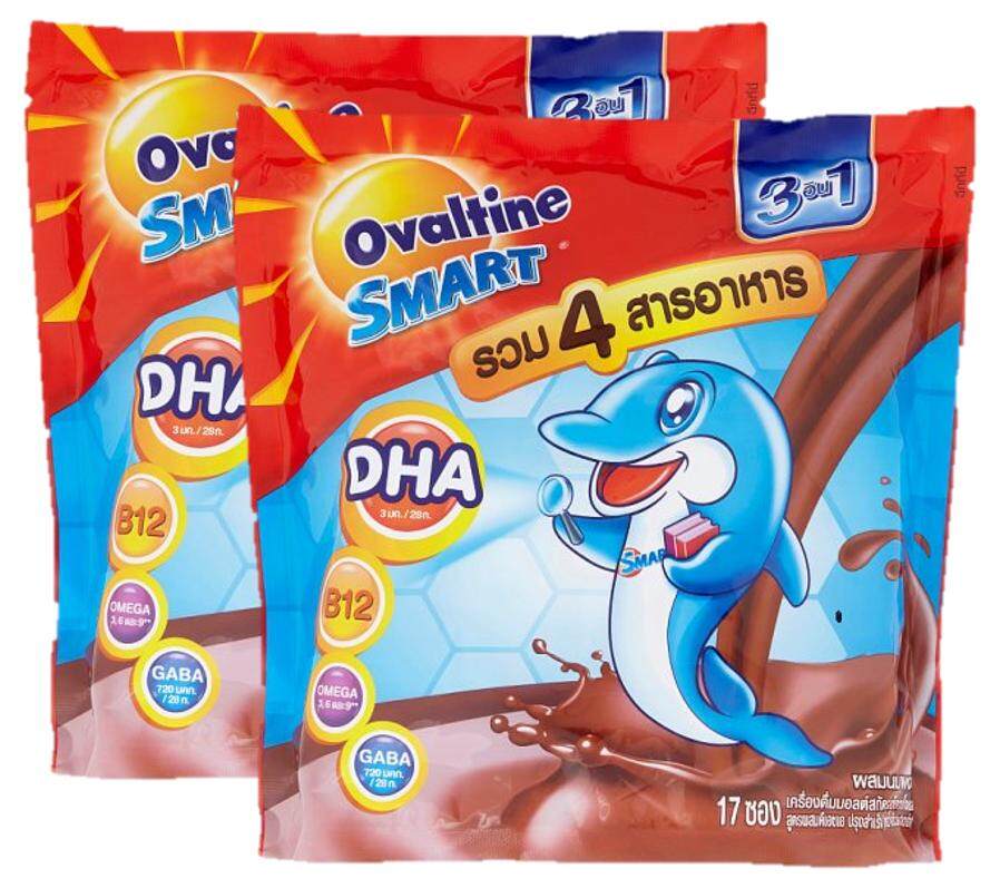 Ovaltine 3in1 Smart Chocolate Powder โอวัลติน สมาร์ท 3in1 เครื่องดื่มปรุงสำเร็จมอลต์สกัด รสช็อกโกแลต 28g. x 17ซอง (2แพค)