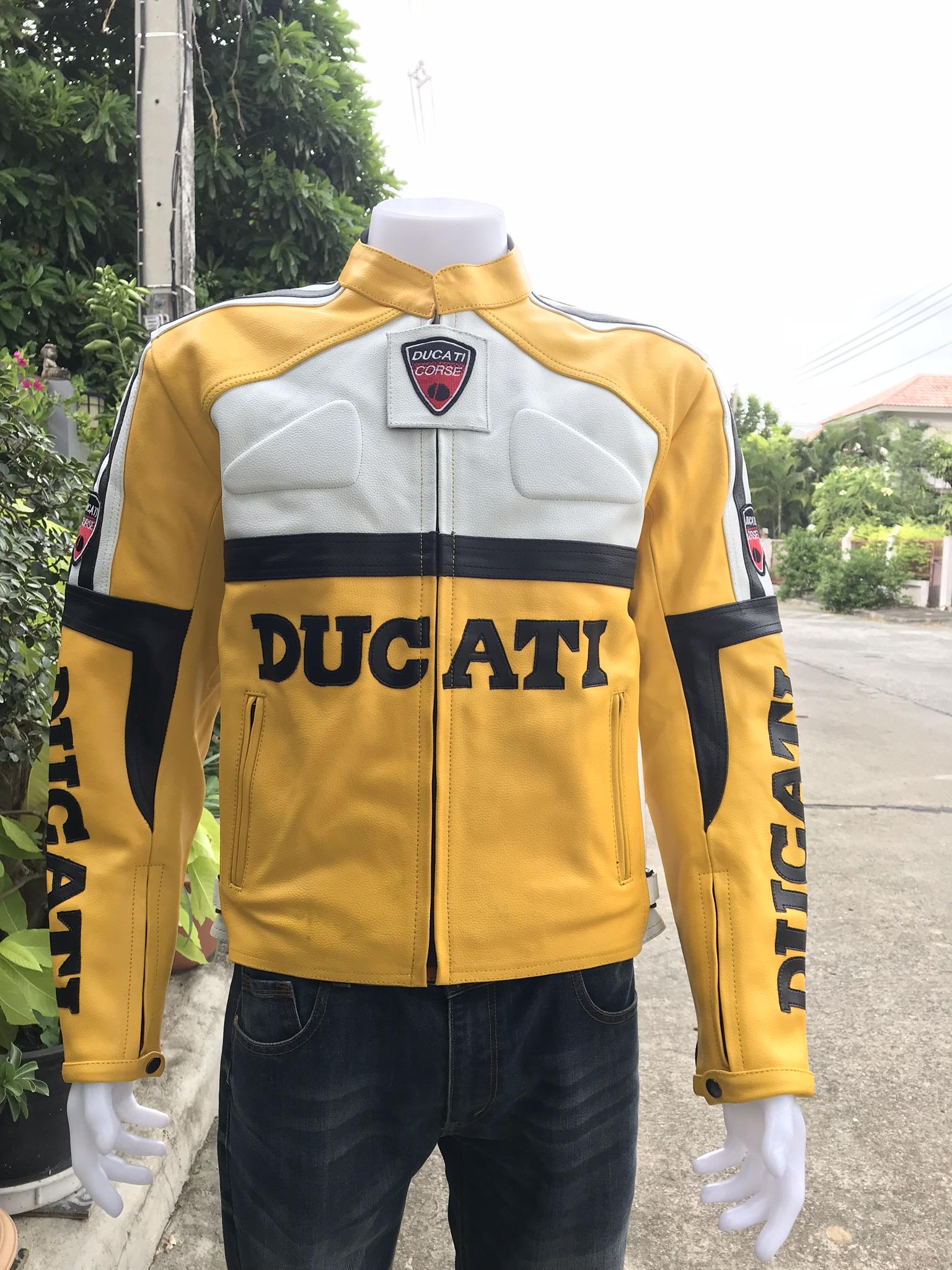 เสื้อหนังแท้สีสะท้อนแสงสีเหลือง Ducati Corse Racing & Sport Jacket Armour