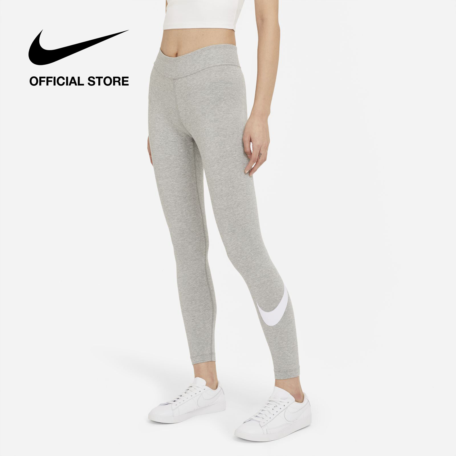 Nike Womens Sportswear Essential Mid Rise Swoosh Leggings Dark Grey Heather เลกกิ้งผู้หญิงเอว 1068