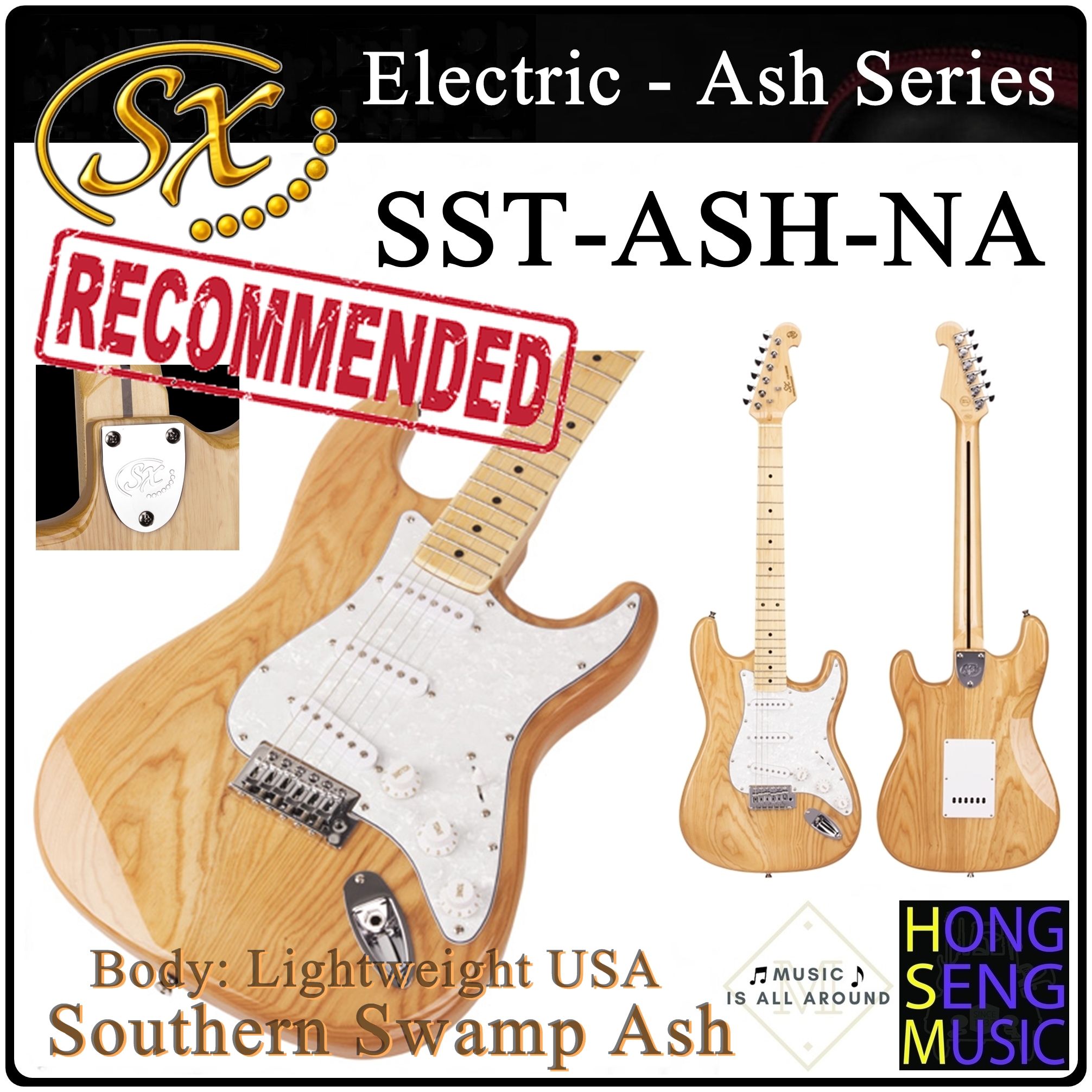 กีตาร์ไฟฟ้า SX Electric Ash Series รุ่น SST-ASH-NA บอดี้  USA Southern Swamp Ash